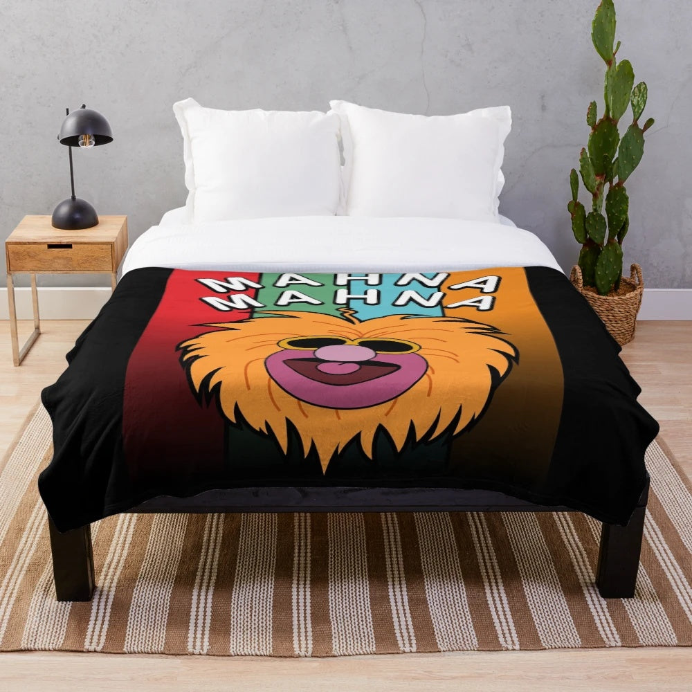 Vintage-style plush blanket featuring the iconic "Mahna Mahna" quote from the Muppets