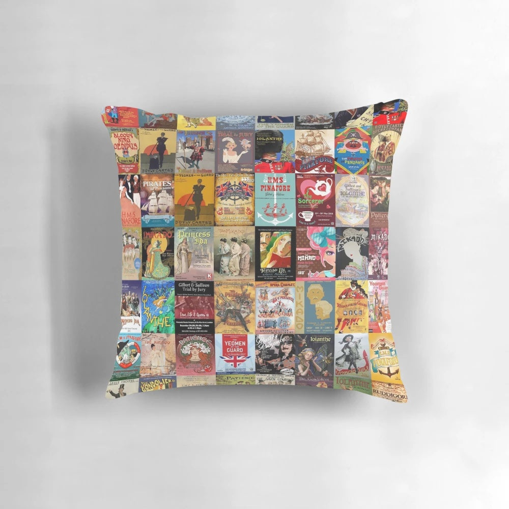 Vintage-style Gilbert and Sullivan opera poster printed on a soft, comfortable pillow