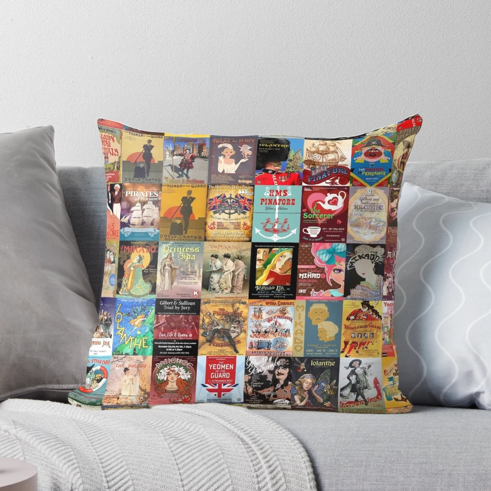 Vintage-style Gilbert and Sullivan opera poster printed on a soft, comfortable pillow