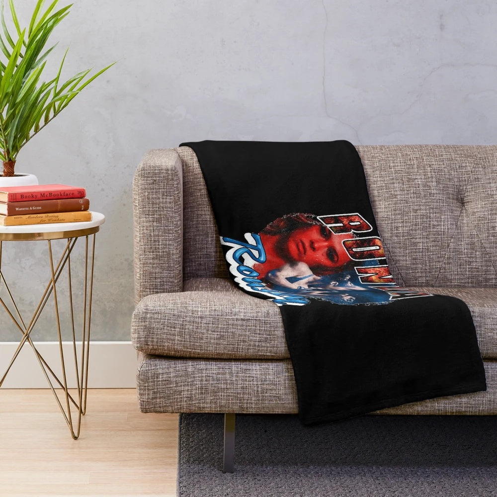 Vintage style plush blanket with Ronda "Rowdy Rousey" wrestling-inspired graphic design