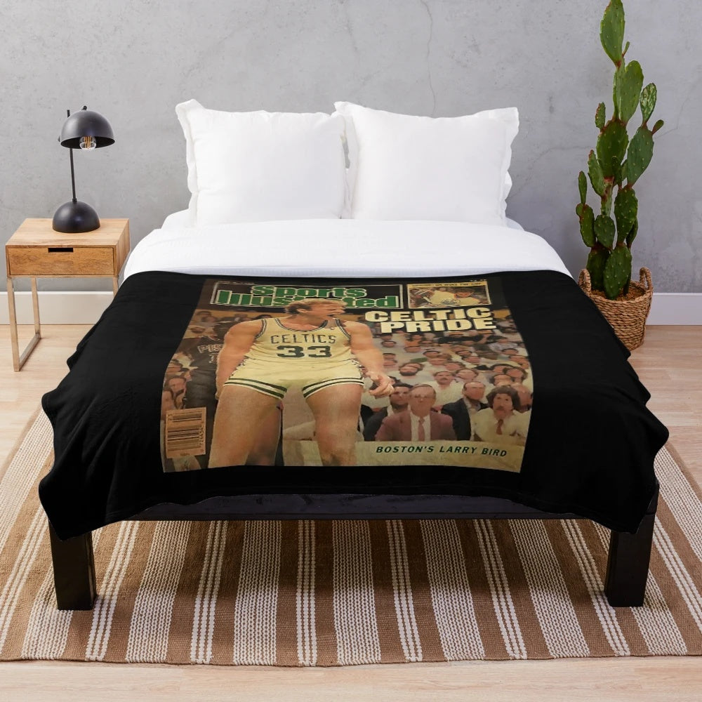 Vintage style plush blanket with a retro basketball player design