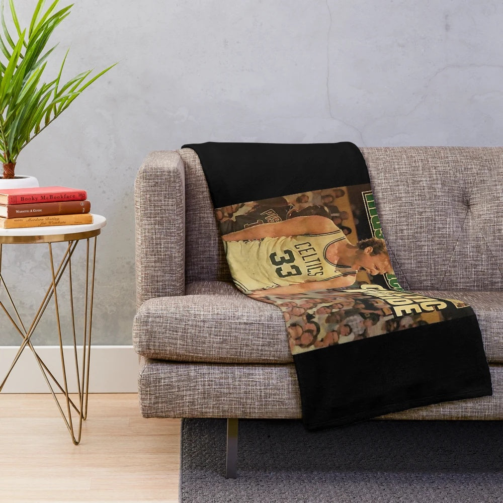 Vintage style plush blanket with a retro basketball player design