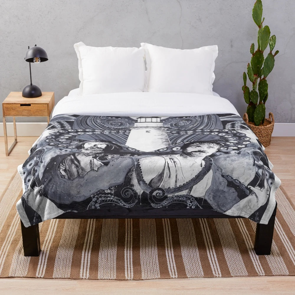 Vintage-style plush blanket with a minimalist design inspired by the film "The Lighthouse