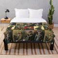 Vintage and historical style plush blanket featuring charming fox illustrations