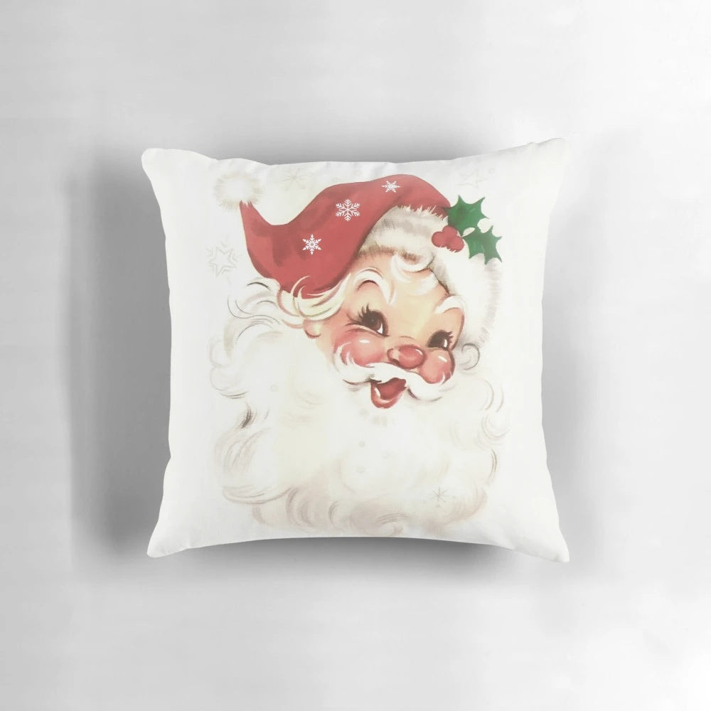 Red retro vintage santa-themed throw pillow for holiday home decor