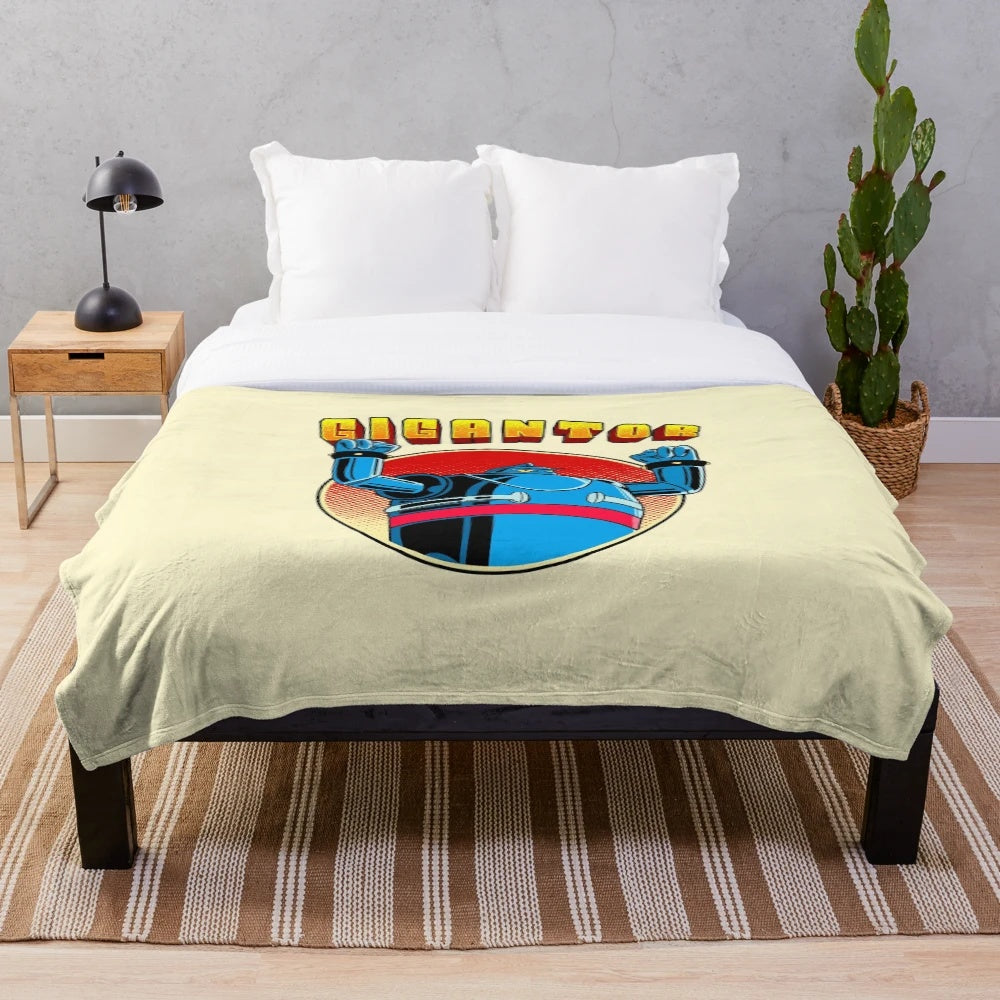 Retro-style plush blanket featuring the classic Japanese anime robot Tetsujin 28