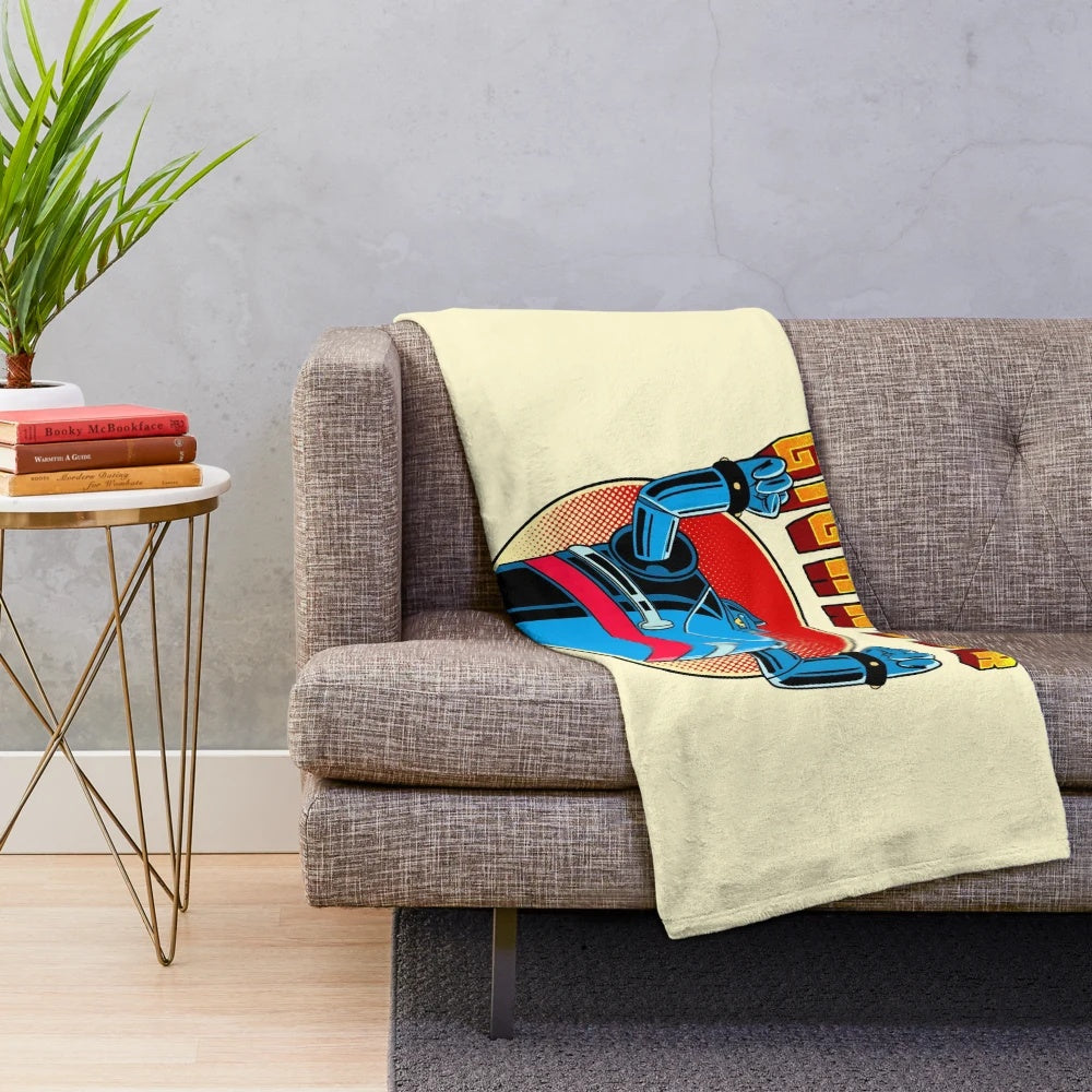 Retro-style plush blanket featuring the classic Japanese anime robot Tetsujin 28