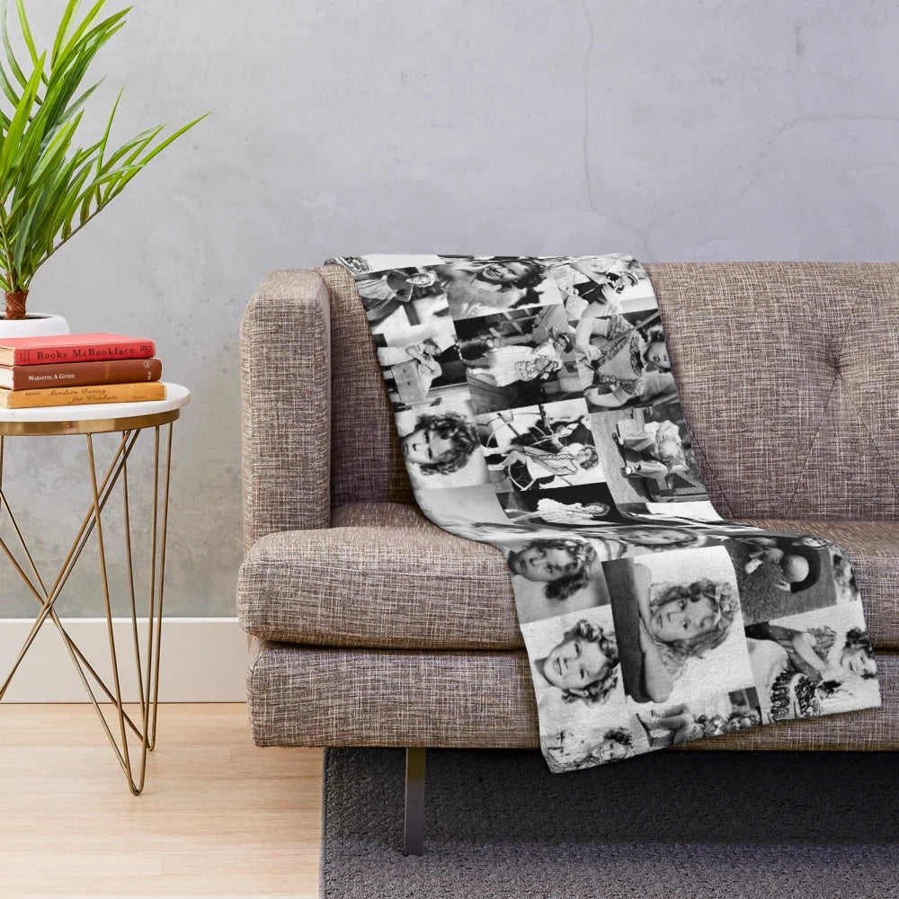 Shirley Temple Collage Plush Blanket featuring vintage black and white photographs of the classic Hollywood actress