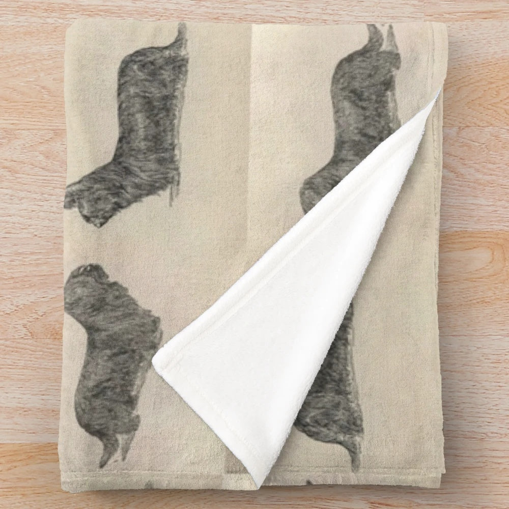 Vintage-style plush blanket featuring an image of a Skye Terrier dog