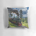 Vintage-style pillow featuring a steam locomotive from the Harz narrow gauge railways in Germany.