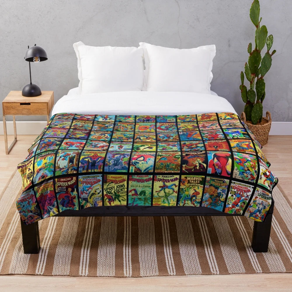 Vintage superhero comic book collection pattern plush blanket