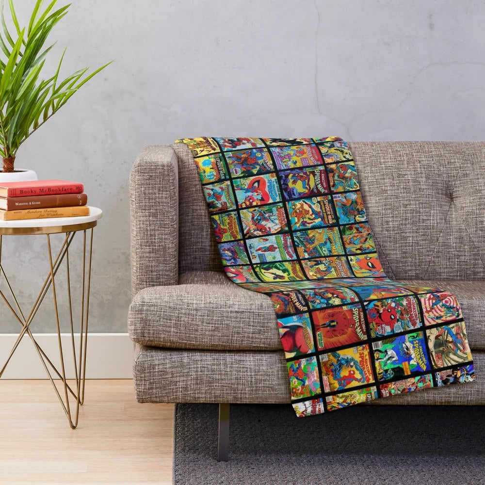 Vintage superhero comic book collection pattern plush blanket