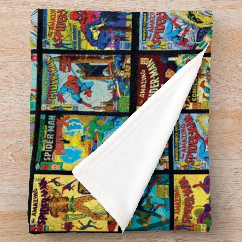 Vintage superhero comic book collection pattern plush blanket
