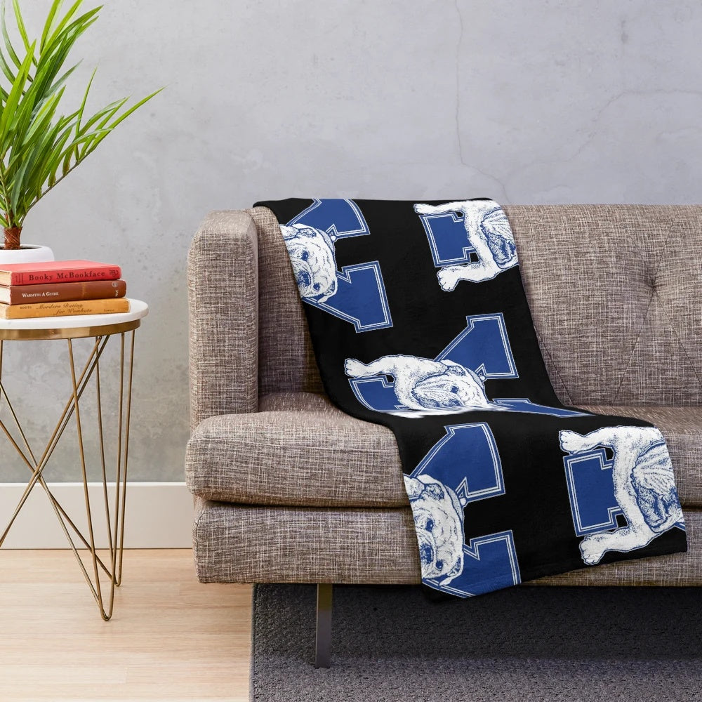 Vintage-style Yale Bulldogs plush blanket with retro mascot design
