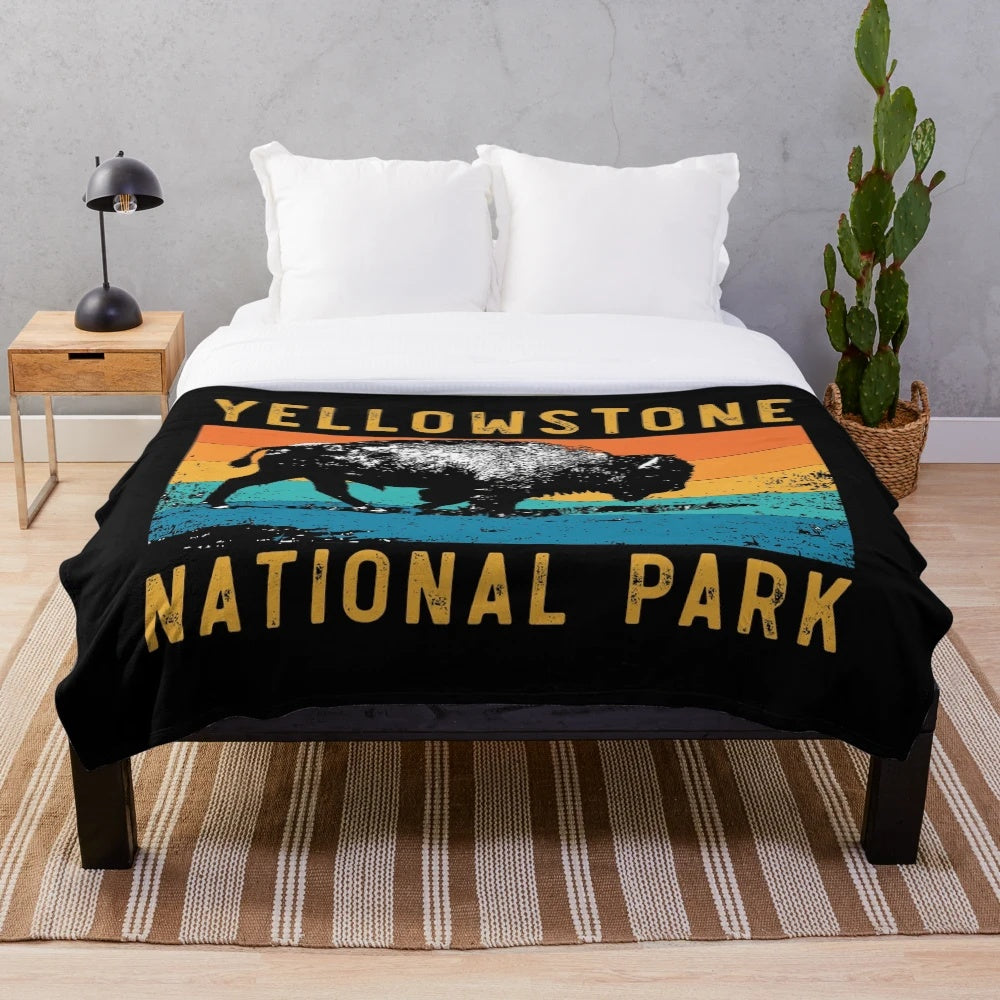Vintage-Style Yellowstone National Park Bison Plush Blanket