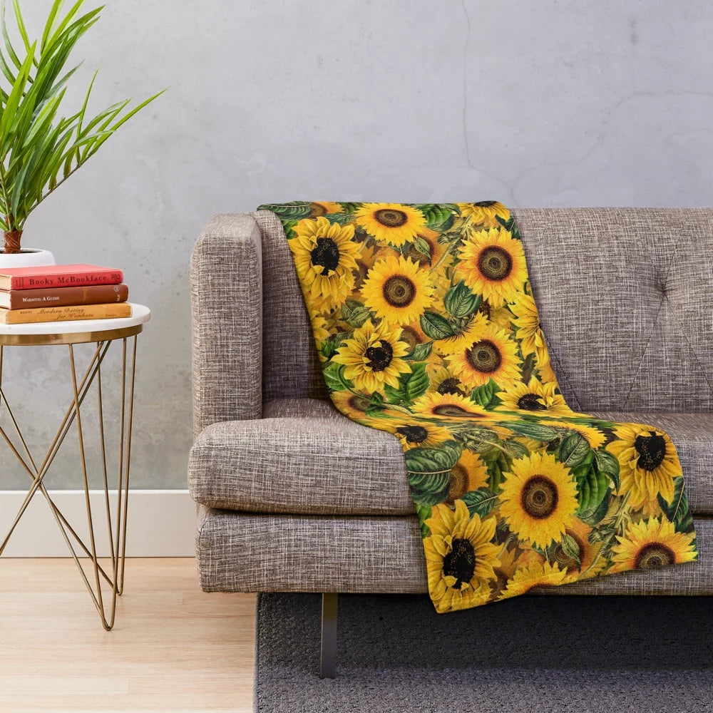 Vintage sunflowers pattern plush blanket