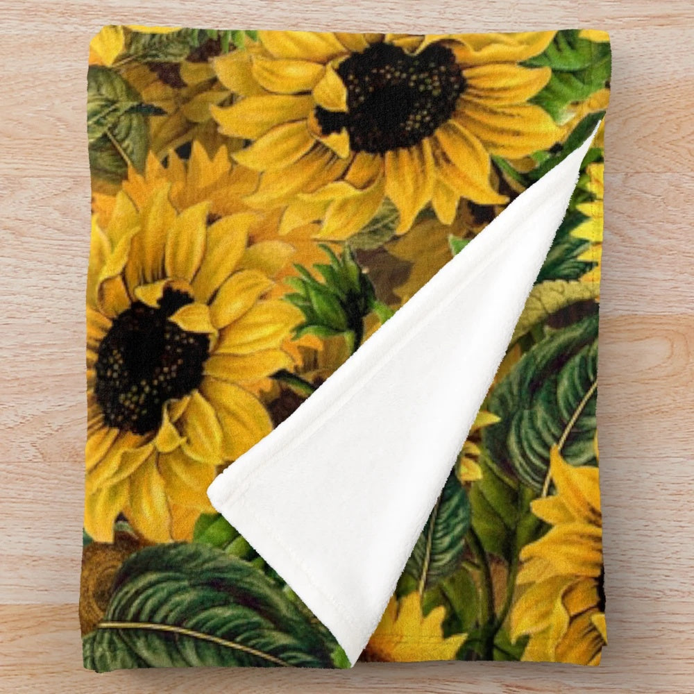 Vintage sunflowers pattern plush blanket
