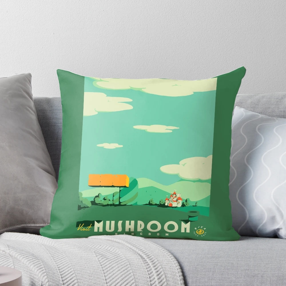 Vintage-style pillow featuring the iconic Super Mario video game characters and Nintendo branding