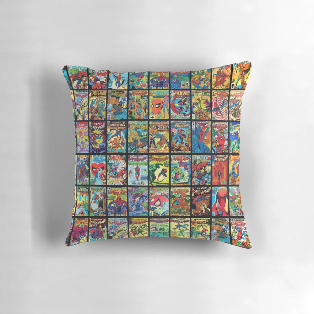 Vintage superhero comic book collection pattern 3 pillow, featuring a vibrant and nostalgic design perfect for comic book lovers.