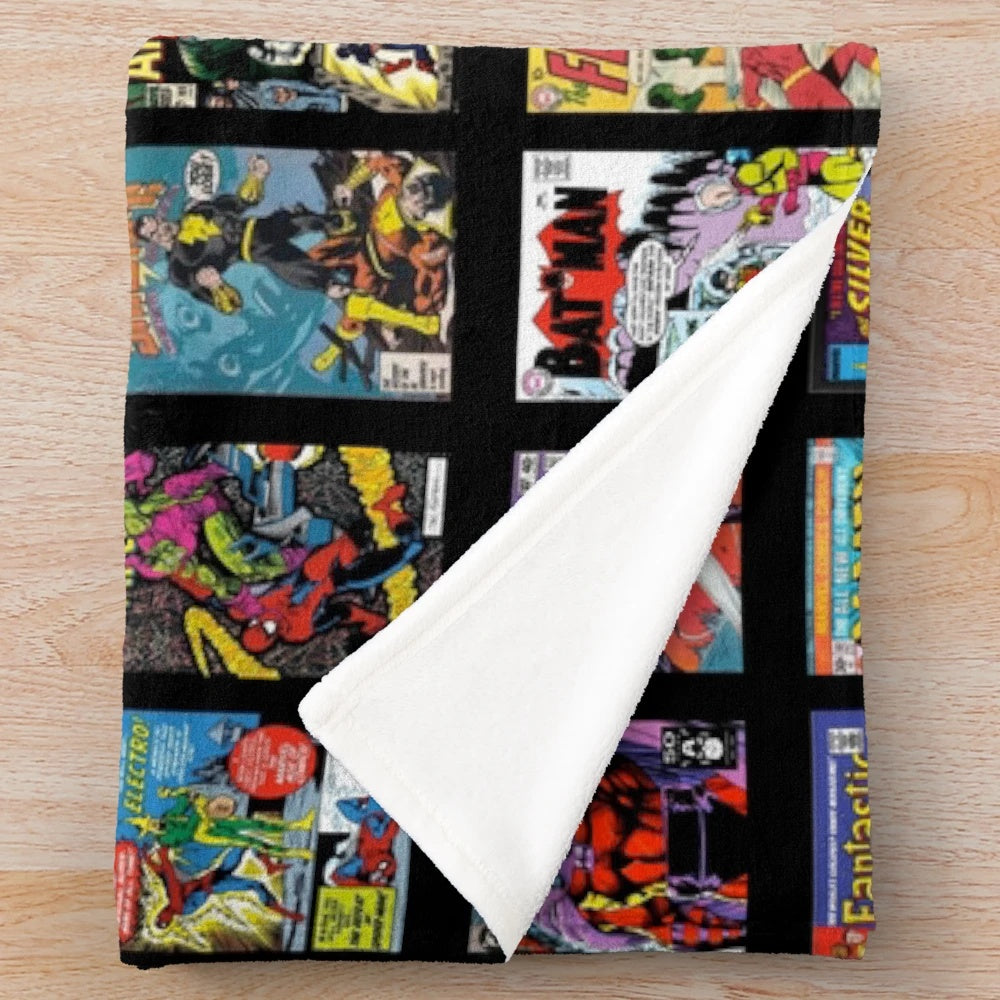 Vintage superhero and comic book villain retro pattern plush blanket