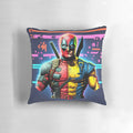Vintage-style pillow featuring a heroic duel between iconic Marvel and DC superheroes