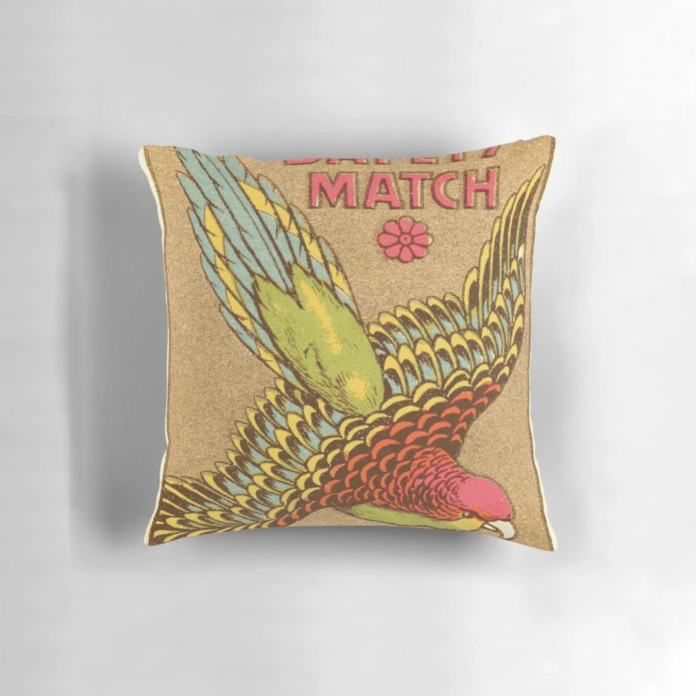 Vintage-inspired Swedish budgerigar bird graphic printed on a cushion or pillow