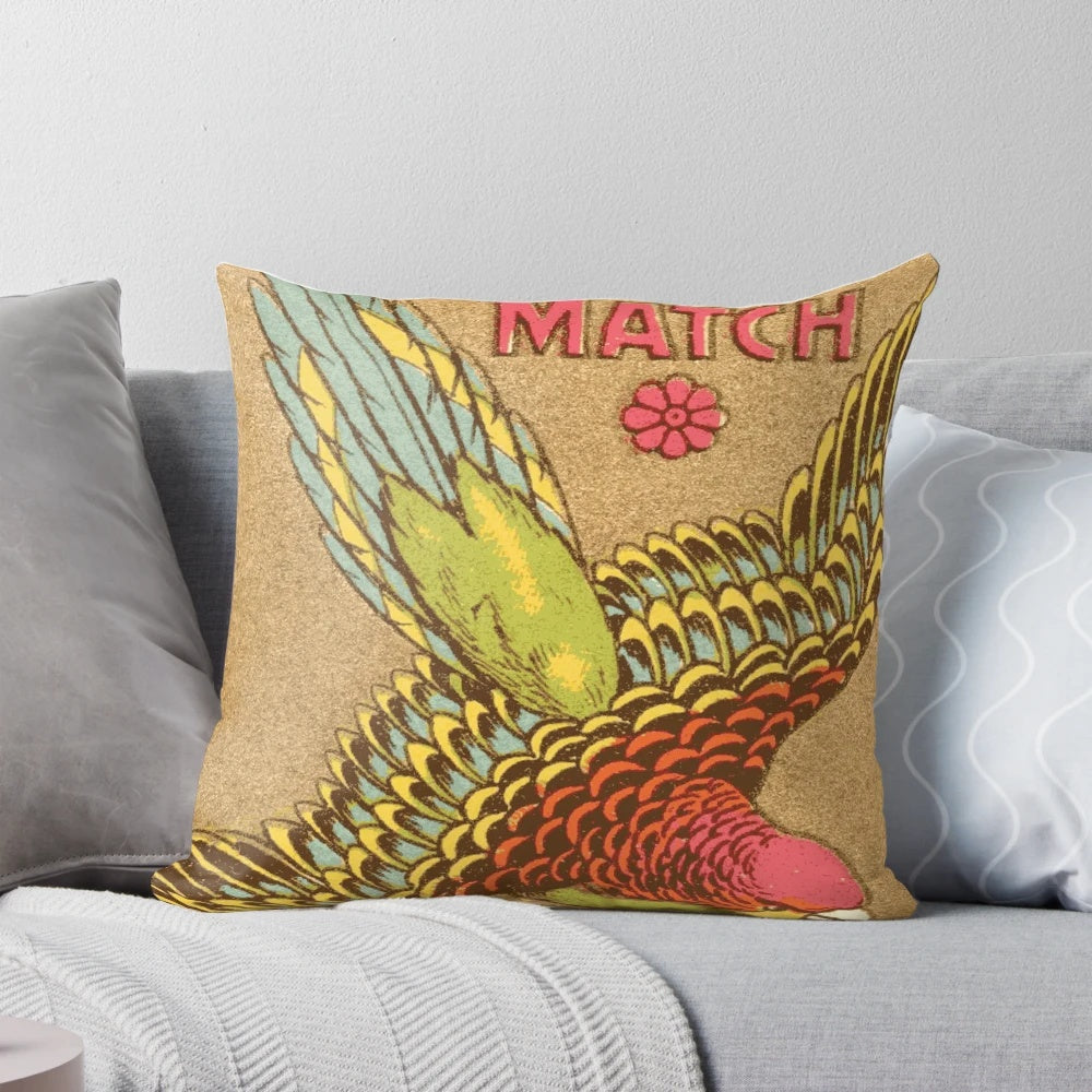 Vintage-inspired Swedish budgerigar bird graphic printed on a cushion or pillow