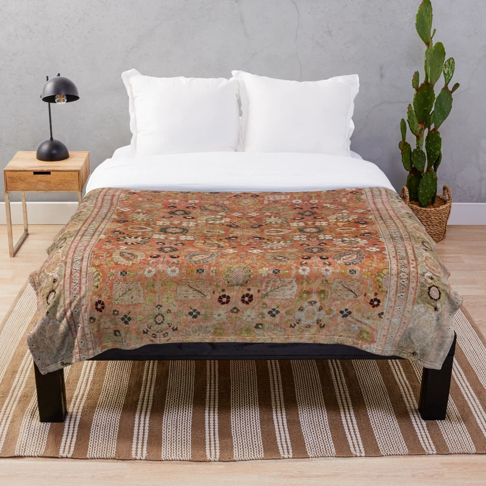 Vintage Tabriz Persian Rug Inspired Plush Blanket