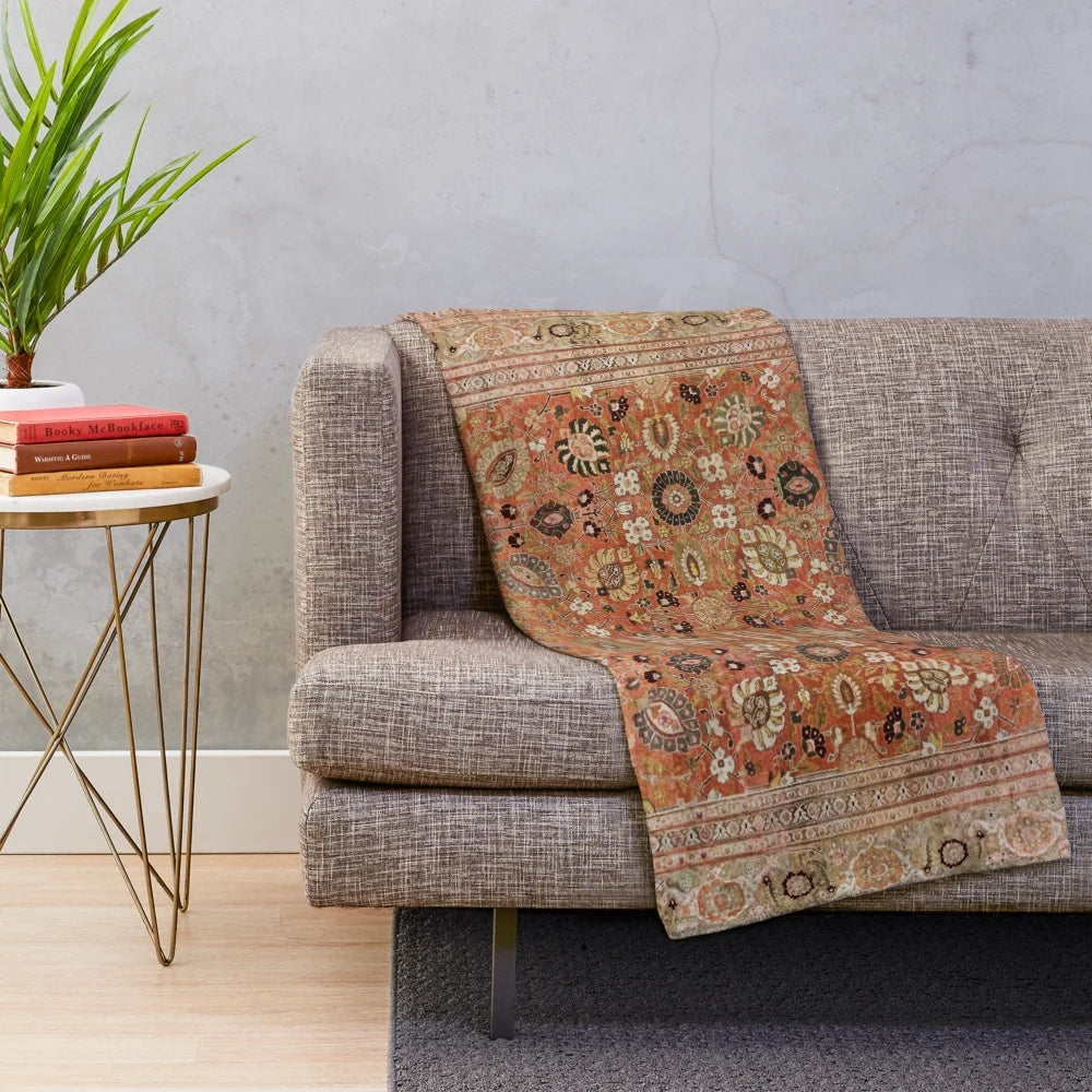 Vintage Tabriz Persian Rug Inspired Plush Blanket