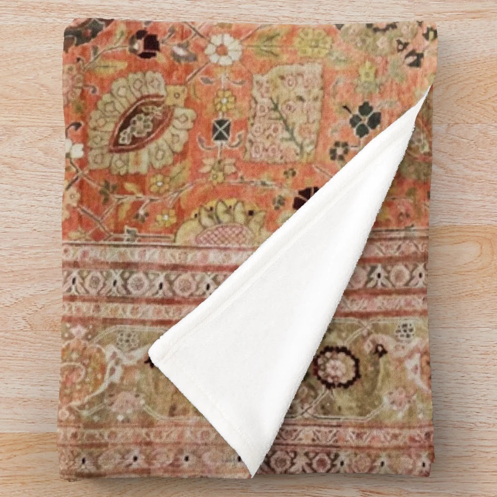 Vintage Tabriz Persian Rug Inspired Plush Blanket