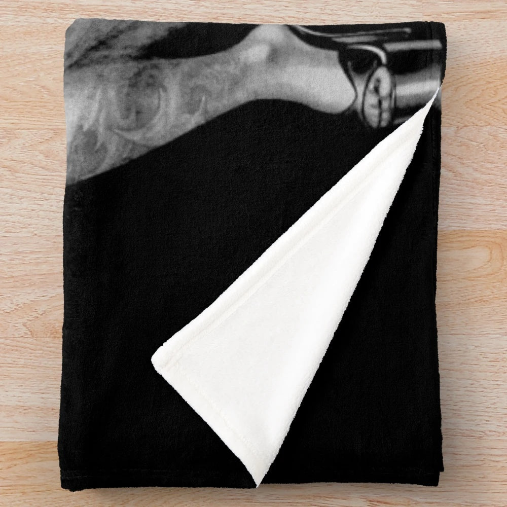 Vintage plush blanket featuring a surreal abstract print of Marilyn Monroe as a tattooed angel