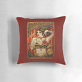 Vintage-inspired pillow featuring a tattooed female figure in a floral tattoo design.