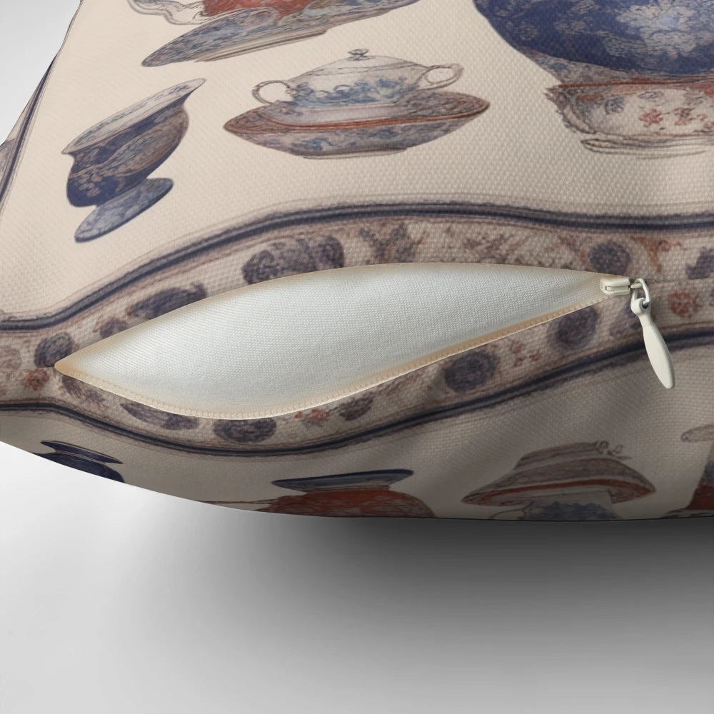 Vintage-inspired teacup pattern decorative pillow for shabby chic home decor