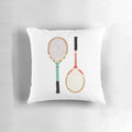 Vintage-inspired throw pillow featuring colorful, stylish tennis rackets for tennis enthusiasts
