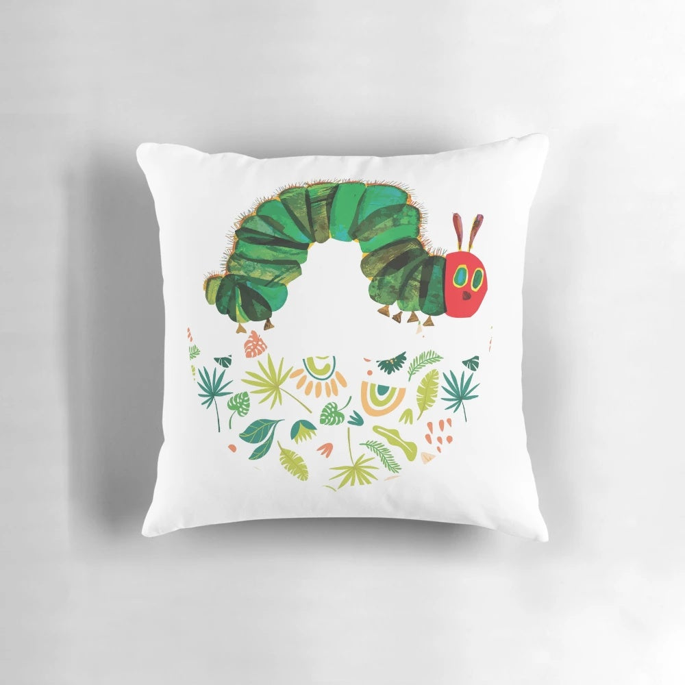Soft, plush pillow featuring the iconic "Very Hungry Caterpillar" design from the beloved children's book