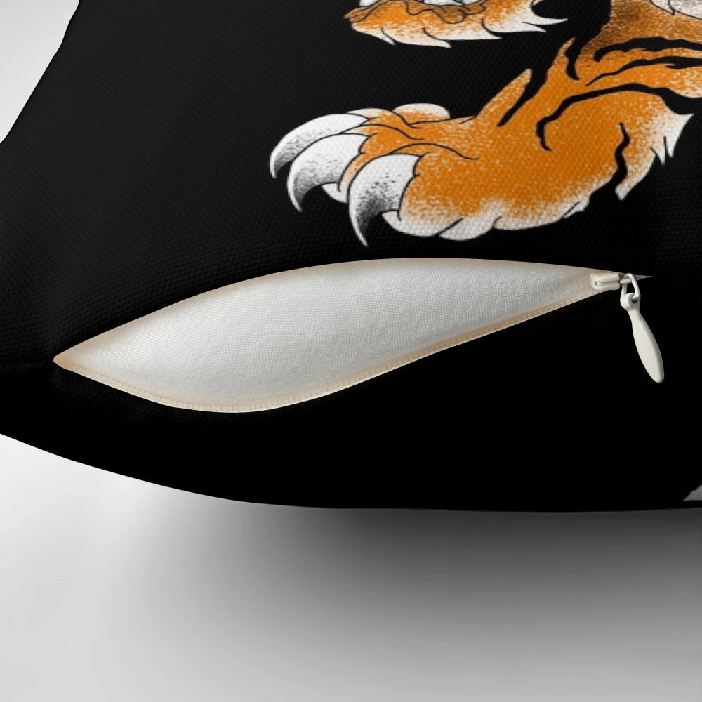 Vintage-style graphic pillow design featuring a tiger, a popular traditional Japanese tattoo motif.