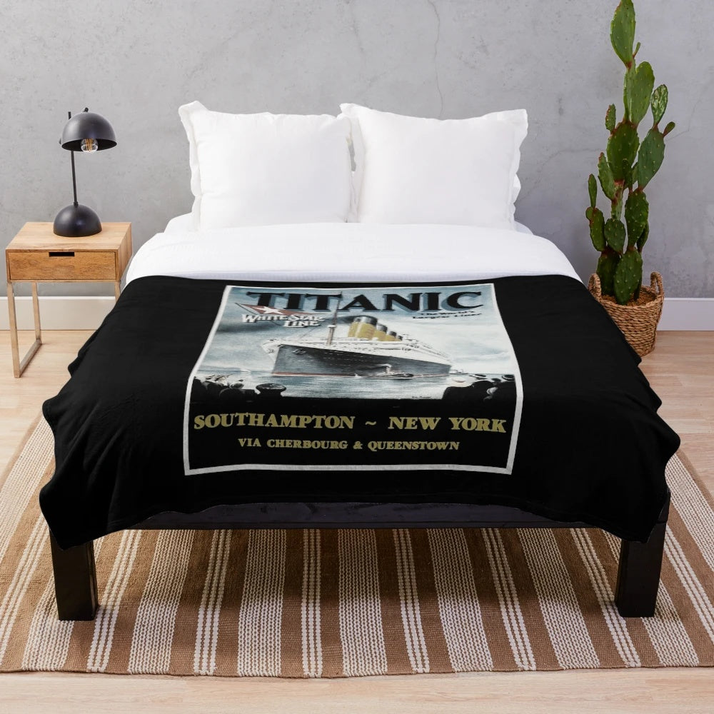Plush blanket featuring a vintage-style Titanic poster design