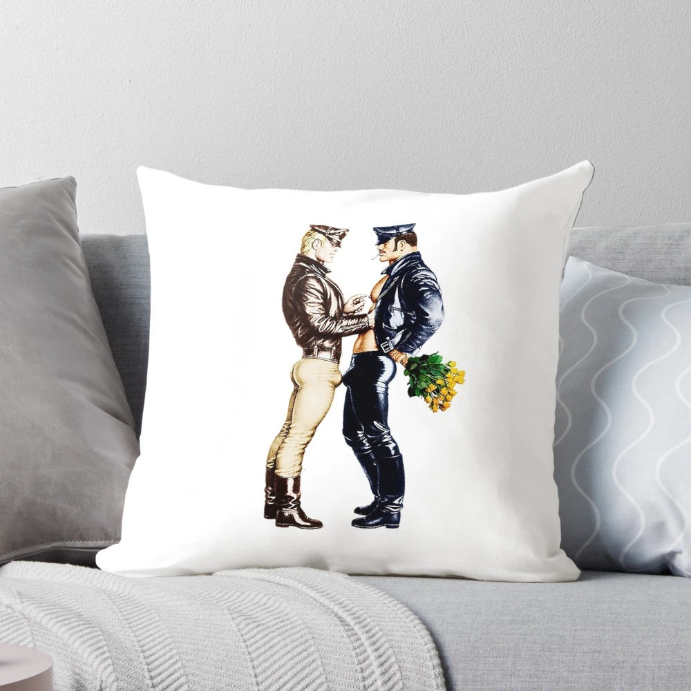 Vintage-inspired Tom of Finland t-shirt pillow with retro 90s graphic design