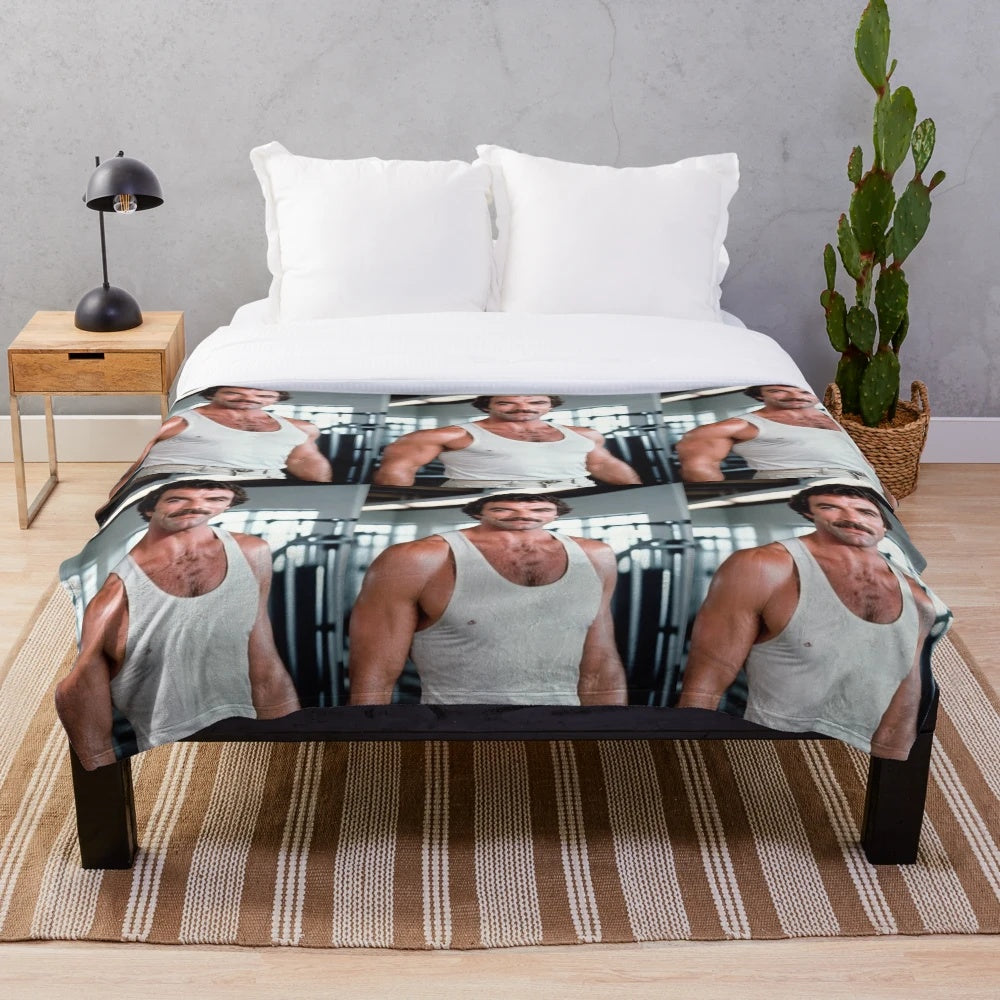 Vintage-inspired plush blanket featuring the iconic Tom Selleck