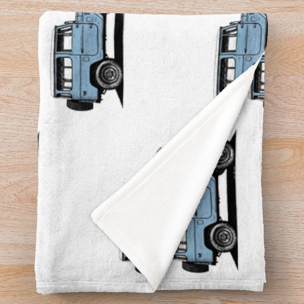 Vintage Toyota FJ40 Land Cruiser Capri Blue Plush Blanket