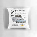 Vibrant Trabant 601 car-shaped pillow in retro colors, representing the iconic East German automobile.