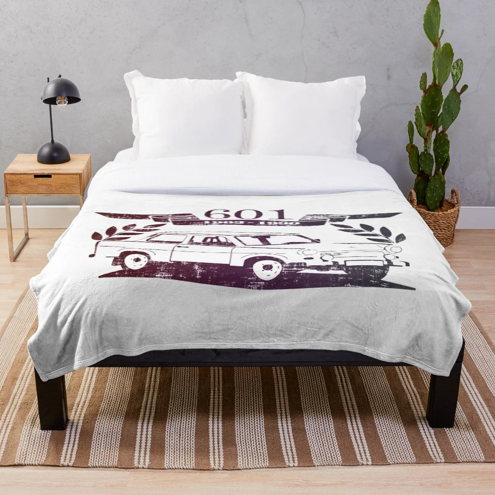 Vintage Trabant 601 Plush Blanket with Retro East German Car Design