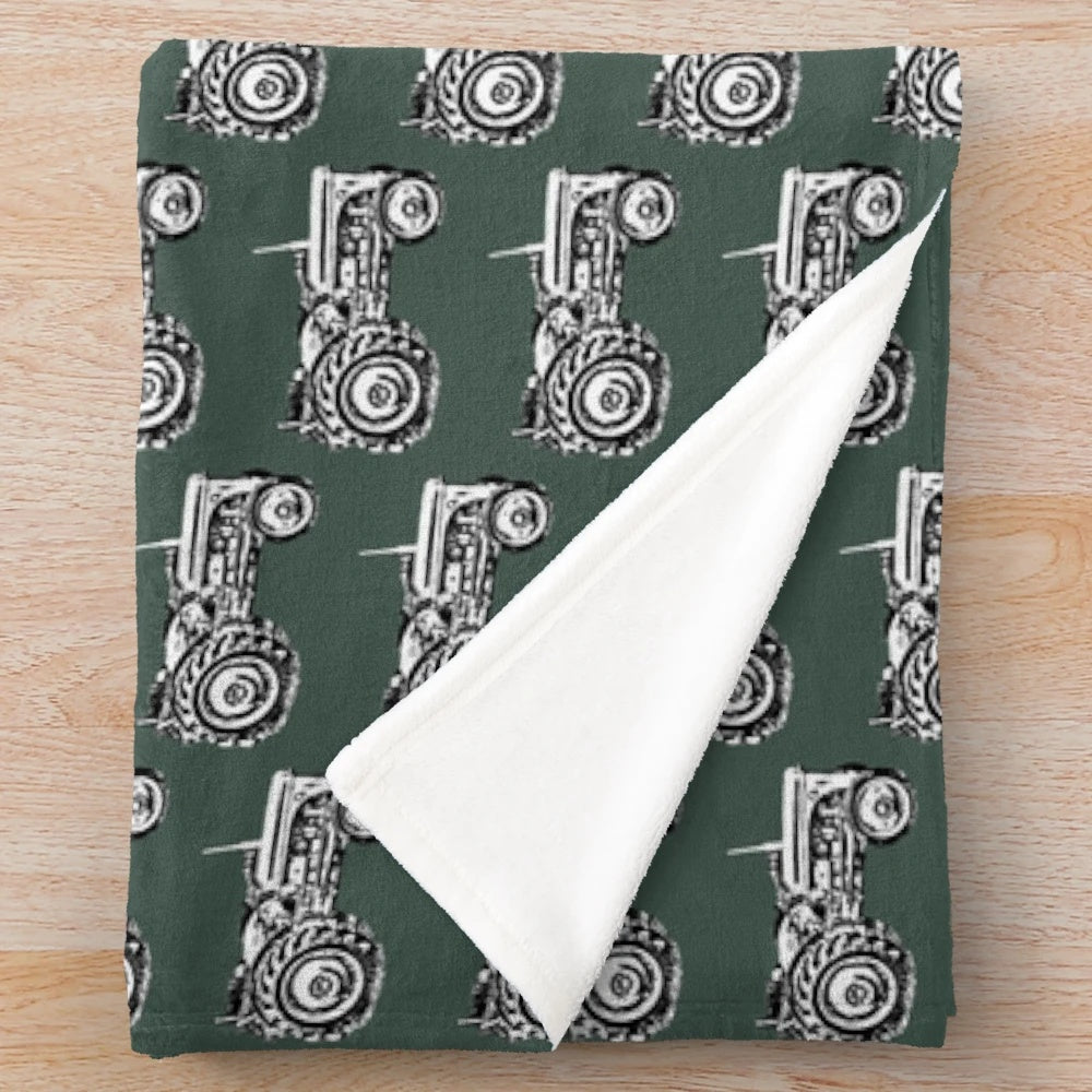 Vintage tractor inspired plush blanket