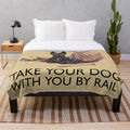 Vintage railway dog travel poster inspired plush blanket