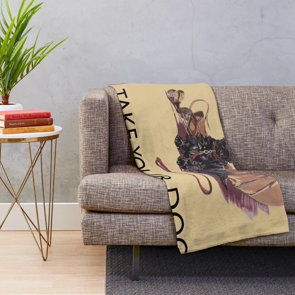 Vintage railway dog travel poster inspired plush blanket