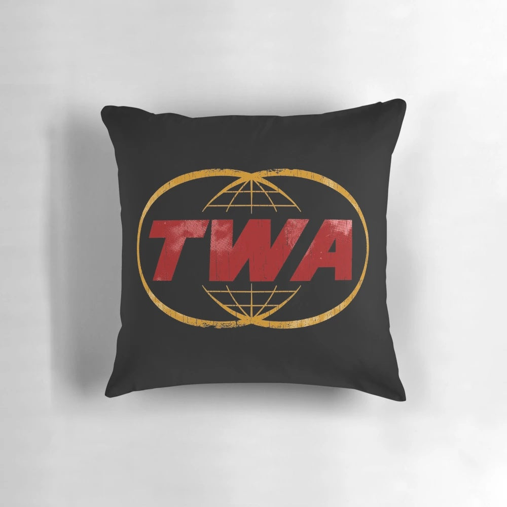 Retro Trans World Airlines airplane pillow with vintage airline logo and design