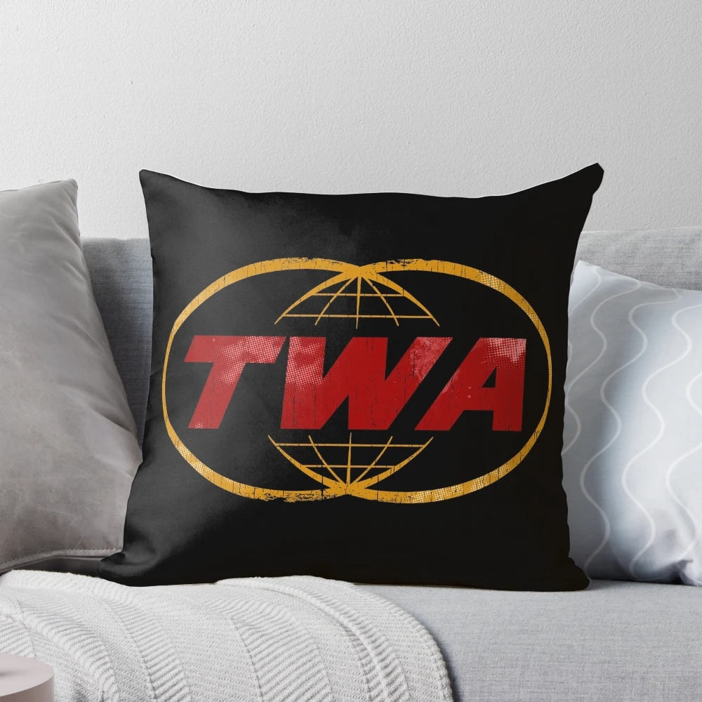 Retro Trans World Airlines airplane pillow with vintage airline logo and design
