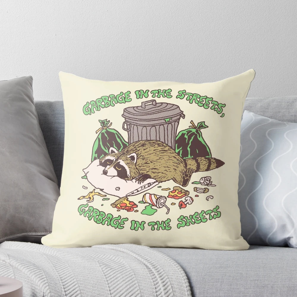 Vintage Trash Panda Pillow with Retro Garbage Decor