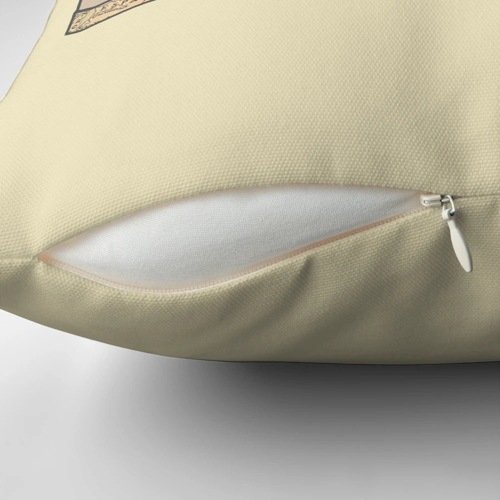 Vintage-inspired travel pillow with floral pattern and world map graphics