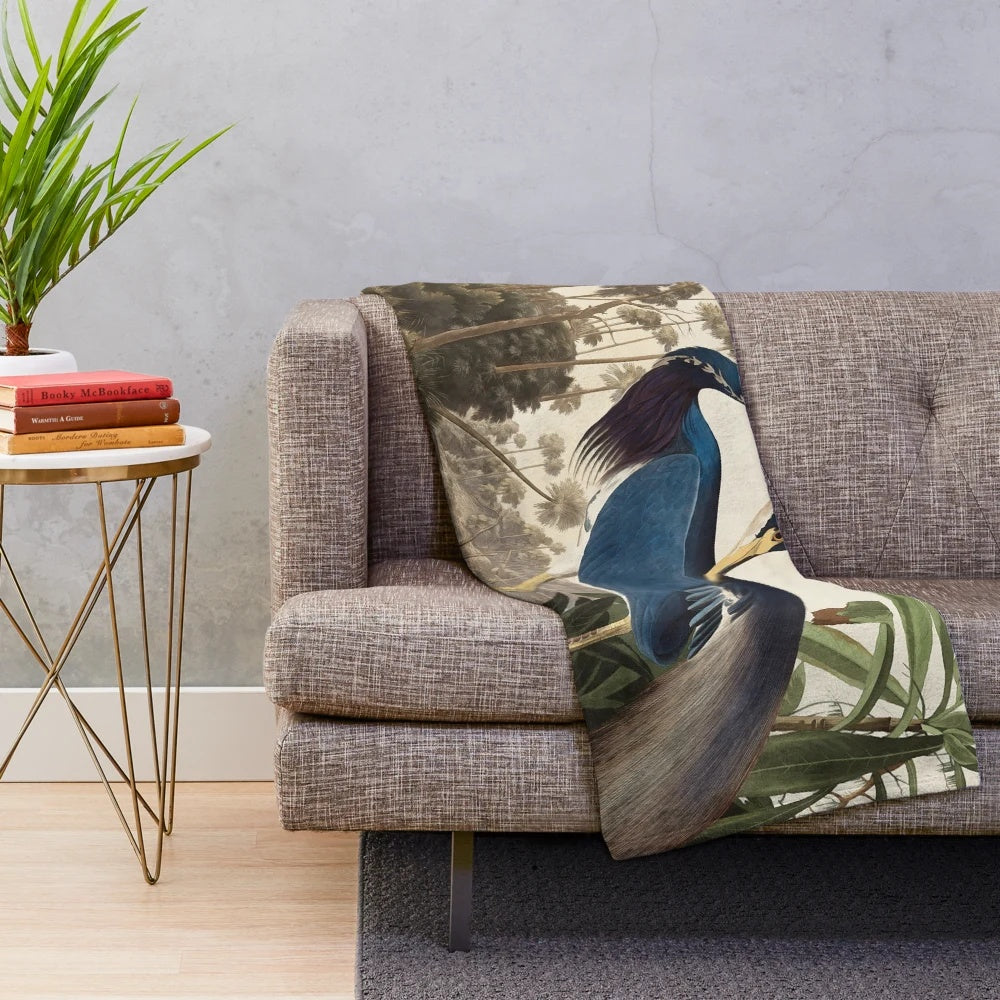 Vintage tropical bird heron design plush blanket